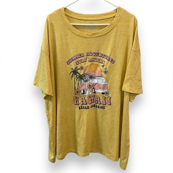 NEW | Mustard Yellow & Pink Hawaii VW Bus Van Surf Graphic Oversized Tee Size 3X - Picture 5 of 8